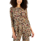 JM Collection Women's Printed 3/4 Sleeve Knit Top – New Fawn Combo, XS