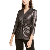 ALFANI Women's Black 3/4 Sleeve V-Neck Blouse - Size Small