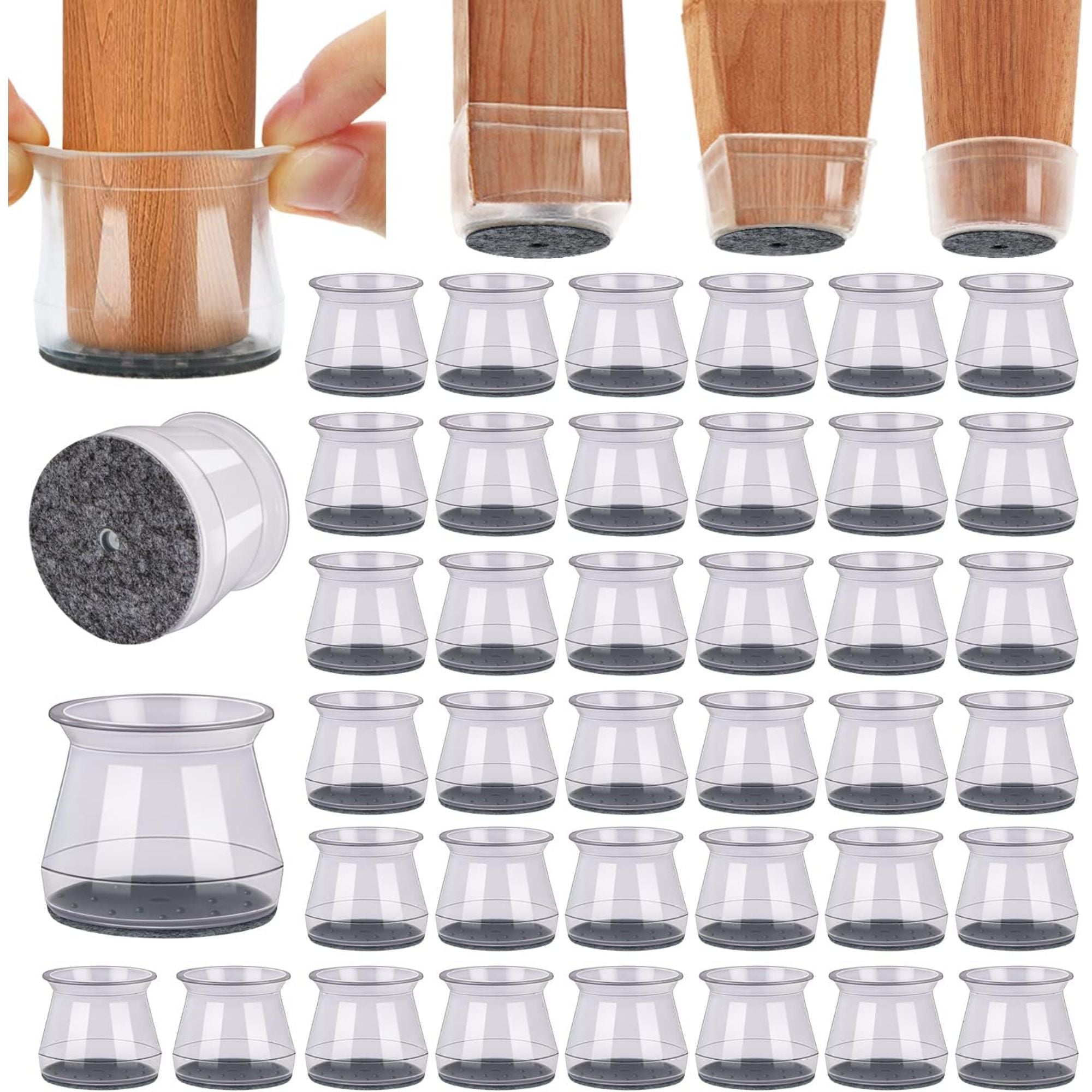 BUMACO 40Pcs Chair Leg Floor Protectors for Hardwood Floors, Silicone Pads Covers (Universal L Clear Fit 1.3"-2")