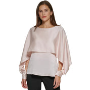 DKNY Women's Cape-Overlay Crewneck Top, Rosette Szie - M