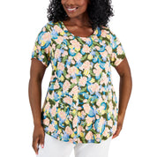 JM Collection Plus Size Oaklyn Floral-Print Short-Sleeve Top – New Avocado Combo, Size - 3X