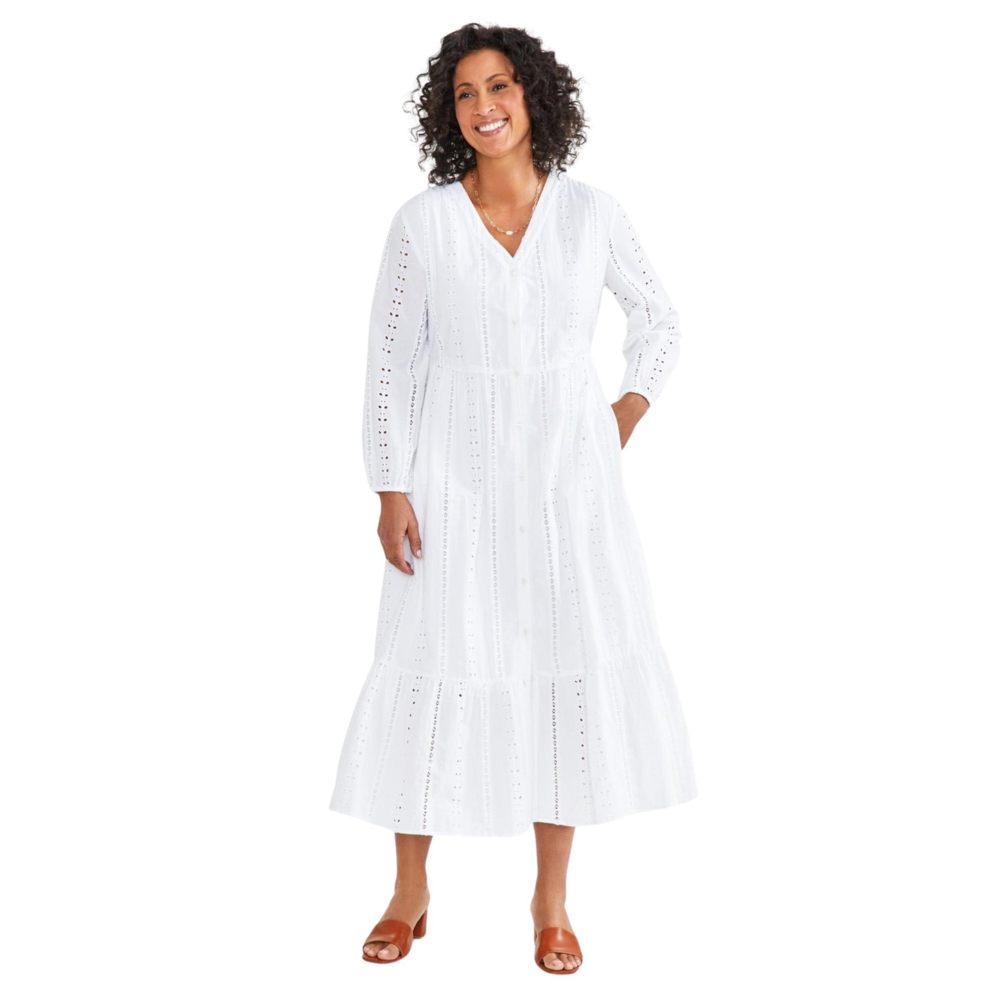Style & Co Women's Cotton Eyelet Tiered Midi Dress – Bright White, Small