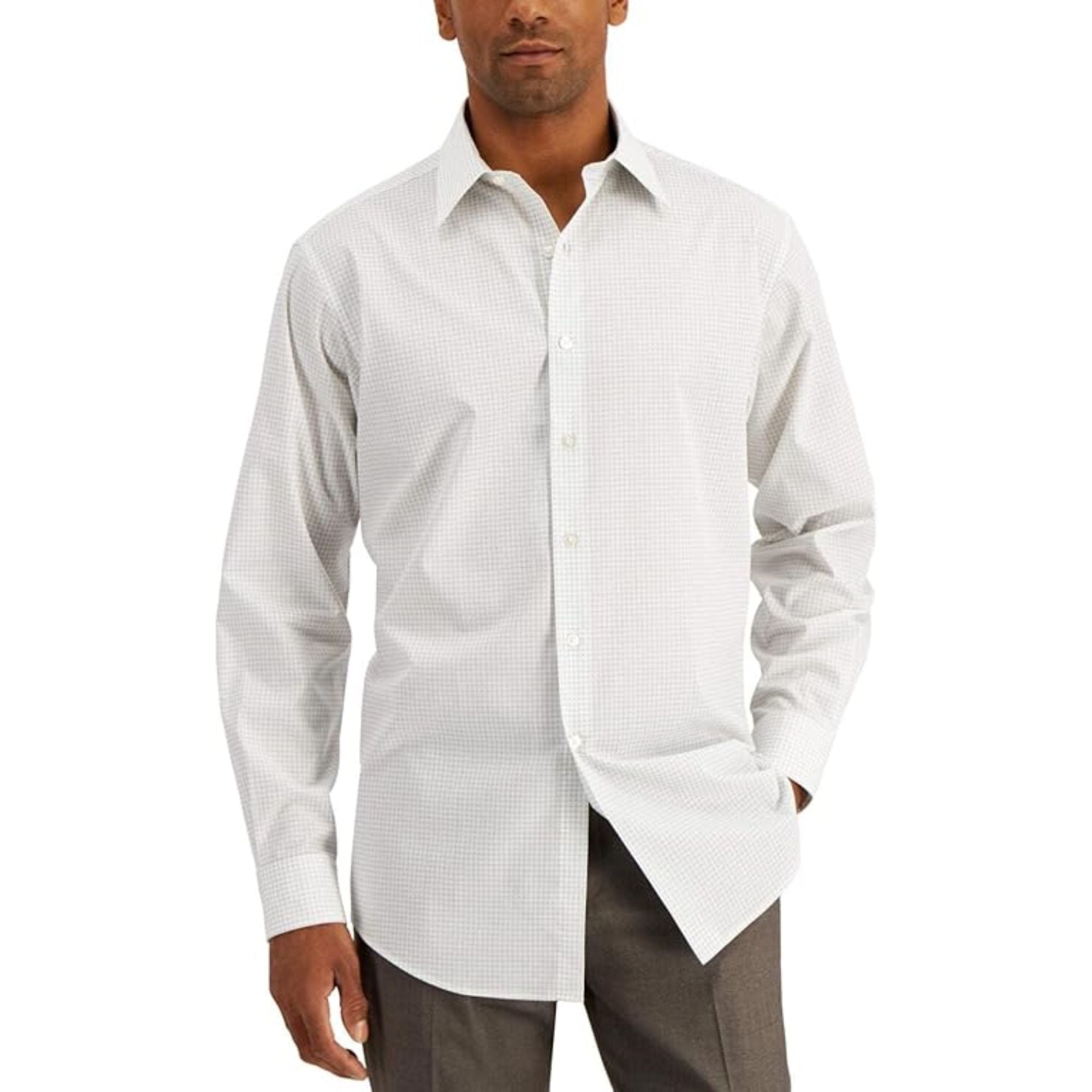 Club Room Men's Essential Check Button Down Dress Shirt in Gray - Medium