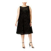 Alfani Women's Black Sleeveless Jewel Neck Below the Knee Shift Dress, Size 18W