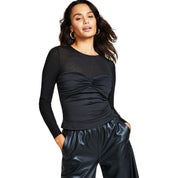 Bar III Women's Twist-Front Illusion Top – Deep Black, Size S