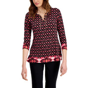 JM Collection Women's Chain Lace-Up Border-Print Tunic – Deep Black Combo, Medium