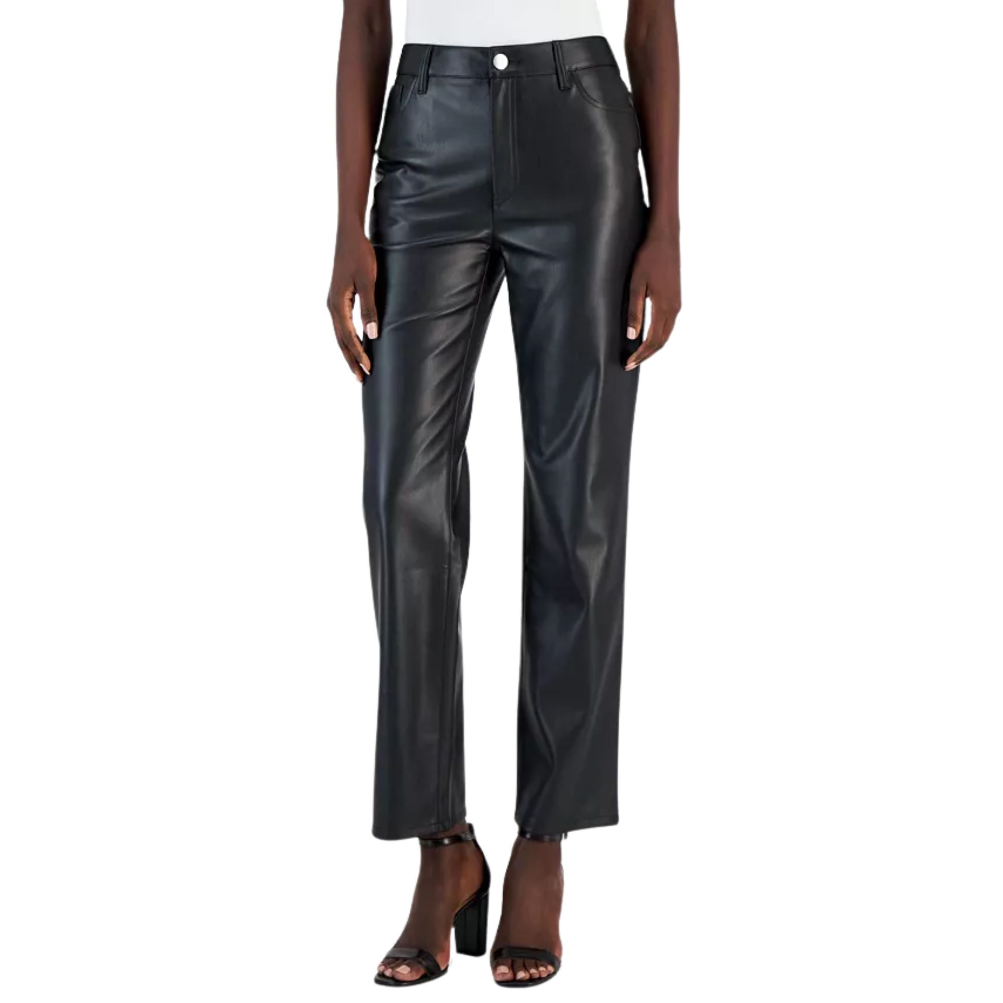 I.N.C. International Concepts Petite Faux-Leather Straight-Leg Pants – Deep Black, Size 14P