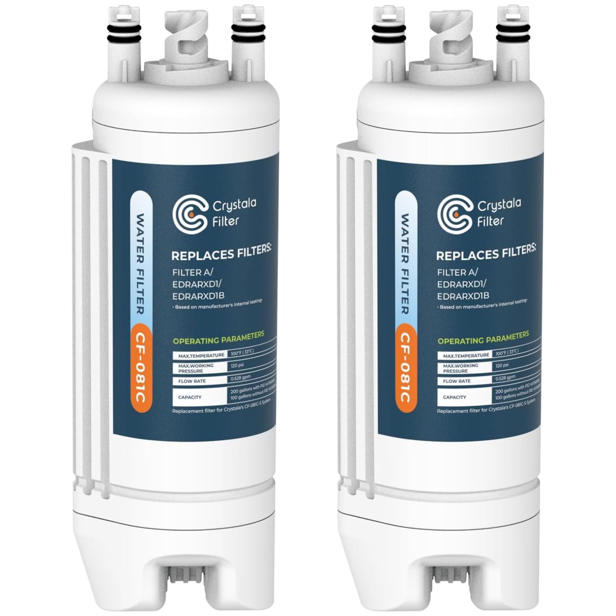 Crystala Filters Refrigerator Water Filter Compatible with Filter A, EDRARXD1, EDRARXD1B (Pack of 2)