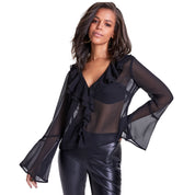 Bar III Women's Ruffled Blouse – Deep Black, Size - S