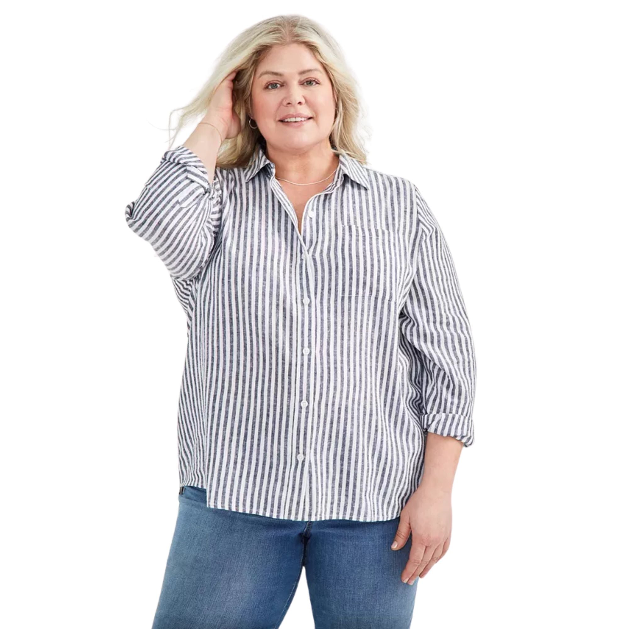 Style & Co Plus Size Striped Perfect Shirt - Beach Stripe - Size 1X