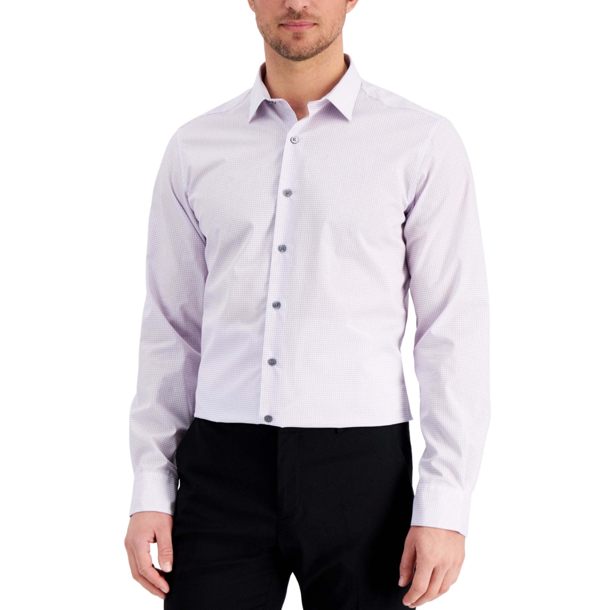 Alfani Men's Slim Fit Houndstooth Dress Shirt, Lavender - Size Small