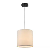 10 in. 1-Light Black Drum Pendant Light Fixture with Linen Shade