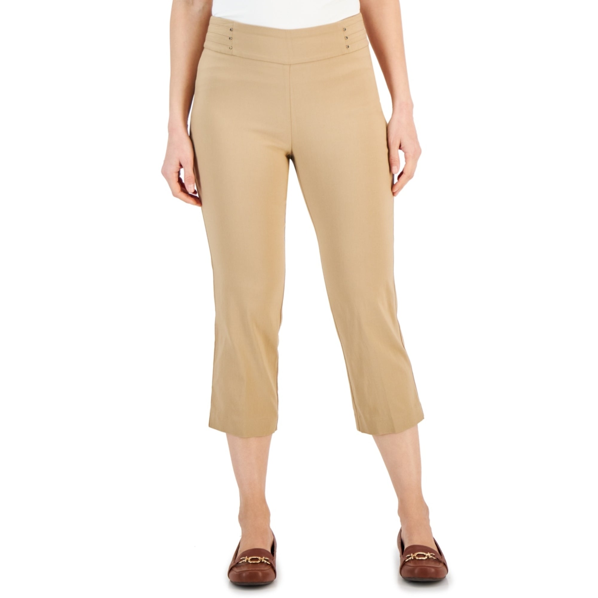 JM Collection Women's Pull-On Slim-Fit Cropped Pants – New Fawn, 2XL
