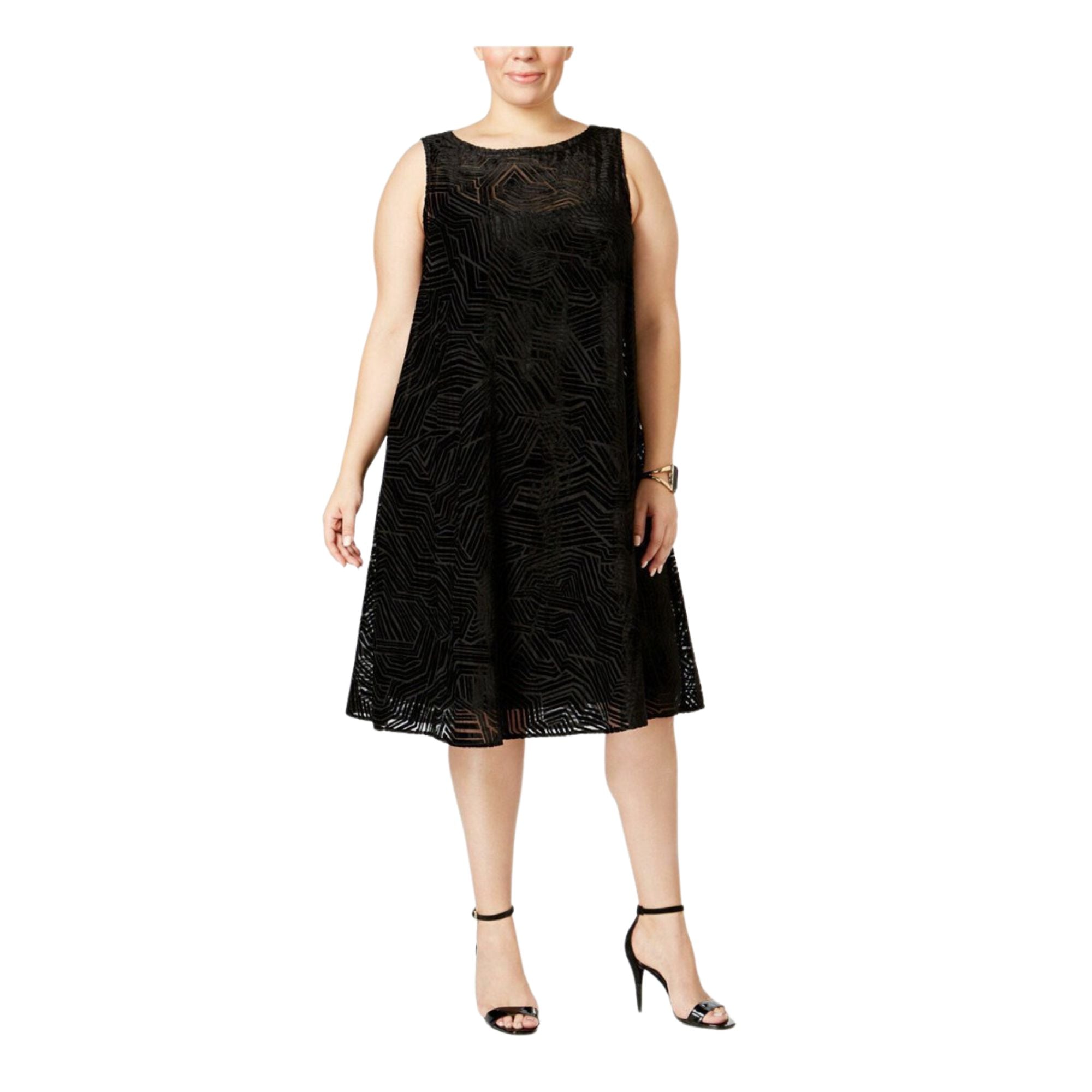 Alfani Women's Black Sleeveless Jewel Neck Below the Knee Shift Dress, Size 18W