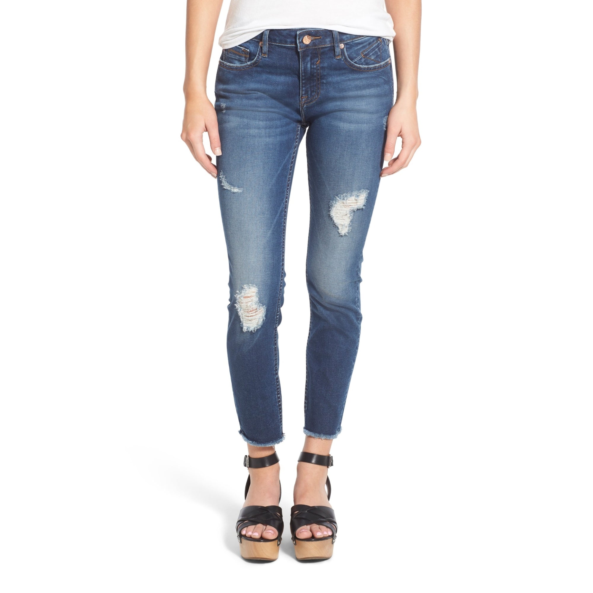 Vigoss Women’s Mid-Rise Marley Distressed Skinny Jeans with Raw Hem – Size 28