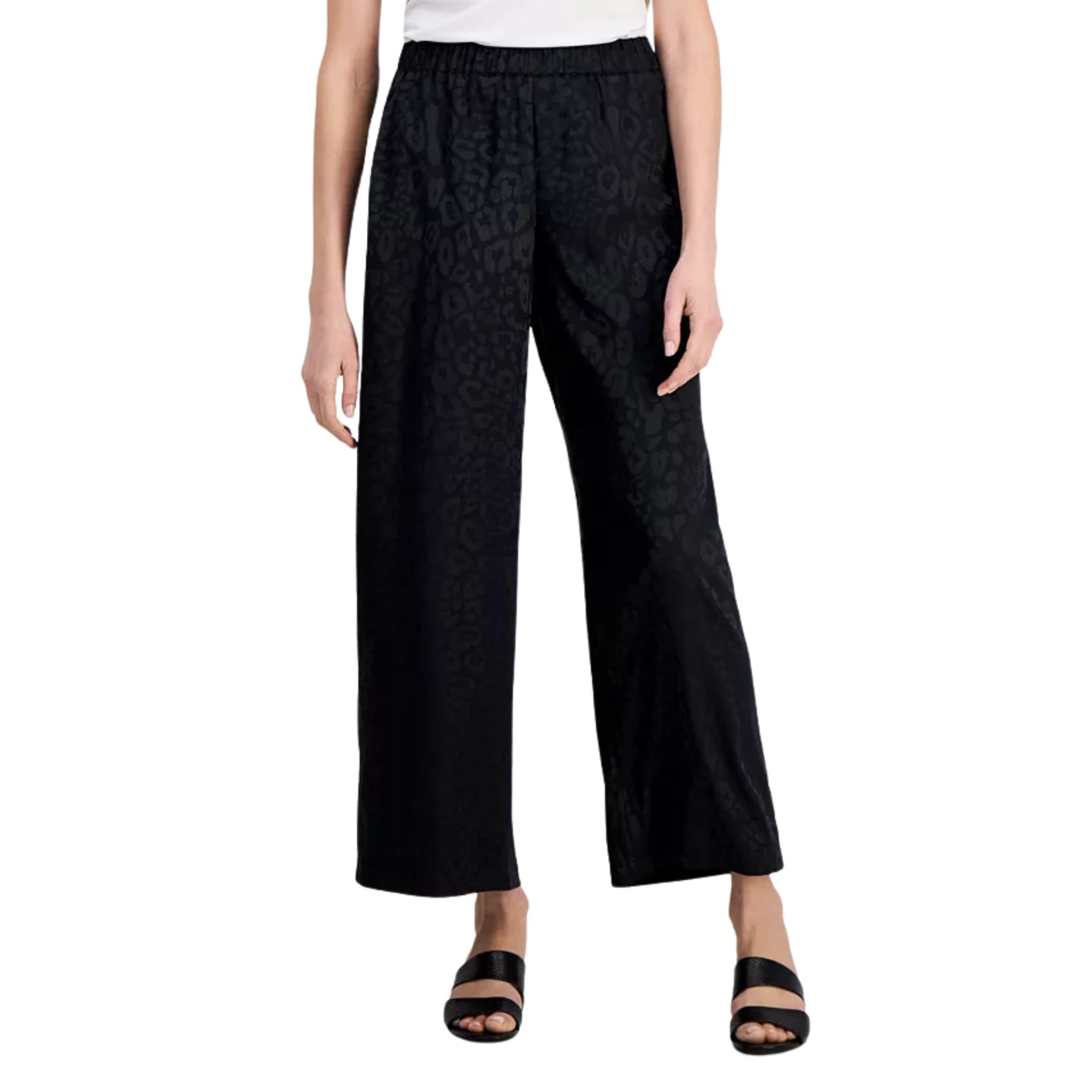 JM Collection Women's Satin Jacquard Wide-Leg Pants - Deep Black XL