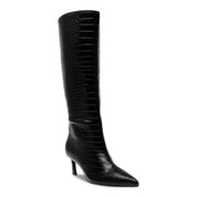 Steve Madden Women's Lavan Croc-Embossed Leather Kitten Heel Boots – Black, Size 5.5 M