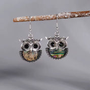 Vintage Bohemian Owl Drop Earrings with Inlaid Faux Gemstone