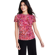 Bar III Women's Printed Short-Sleeve Mesh Top – Sunset Rose, XXS