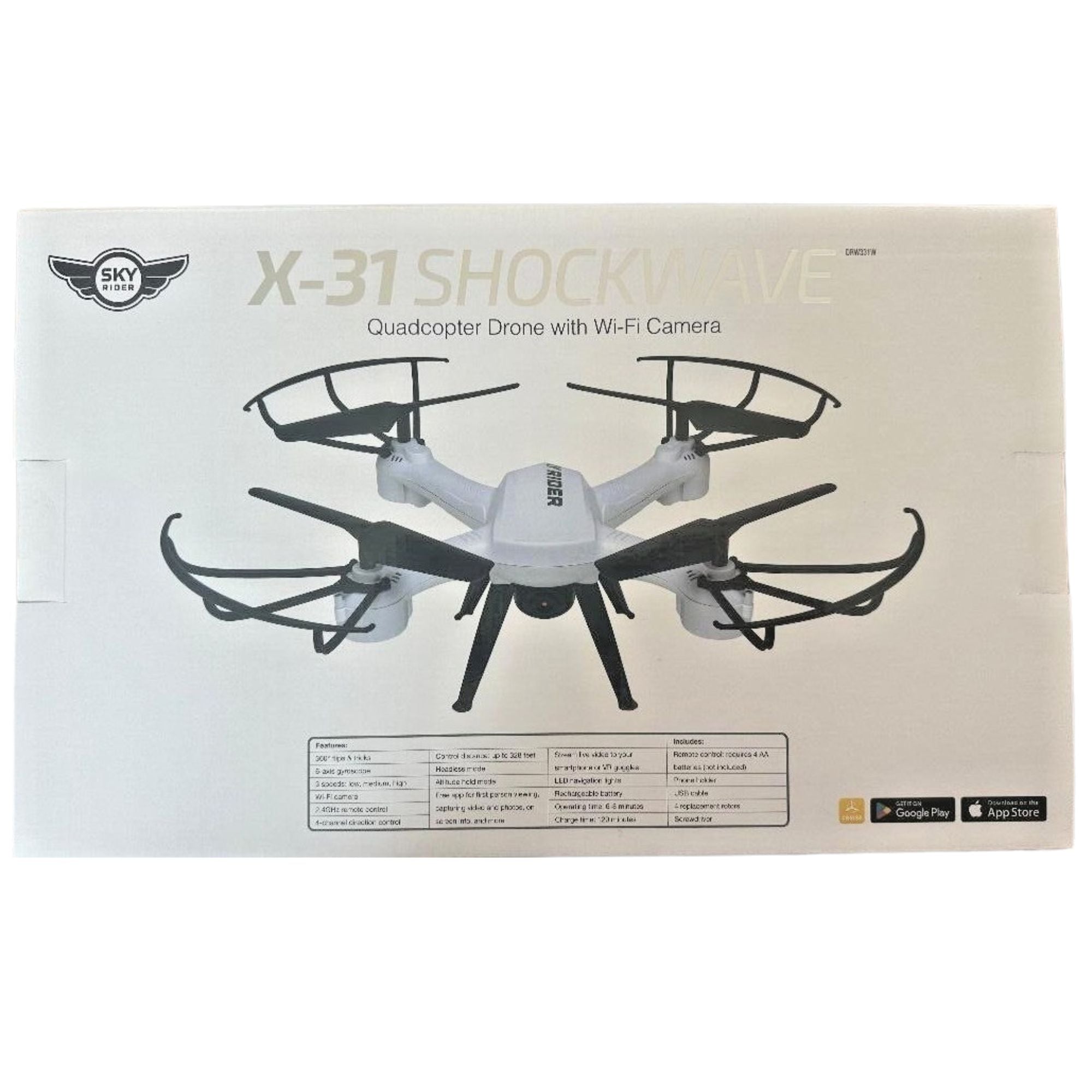 Sky Rider Pro Quadcopter Drone with Wi-Fi Camera, Remote & Phone Holder – White