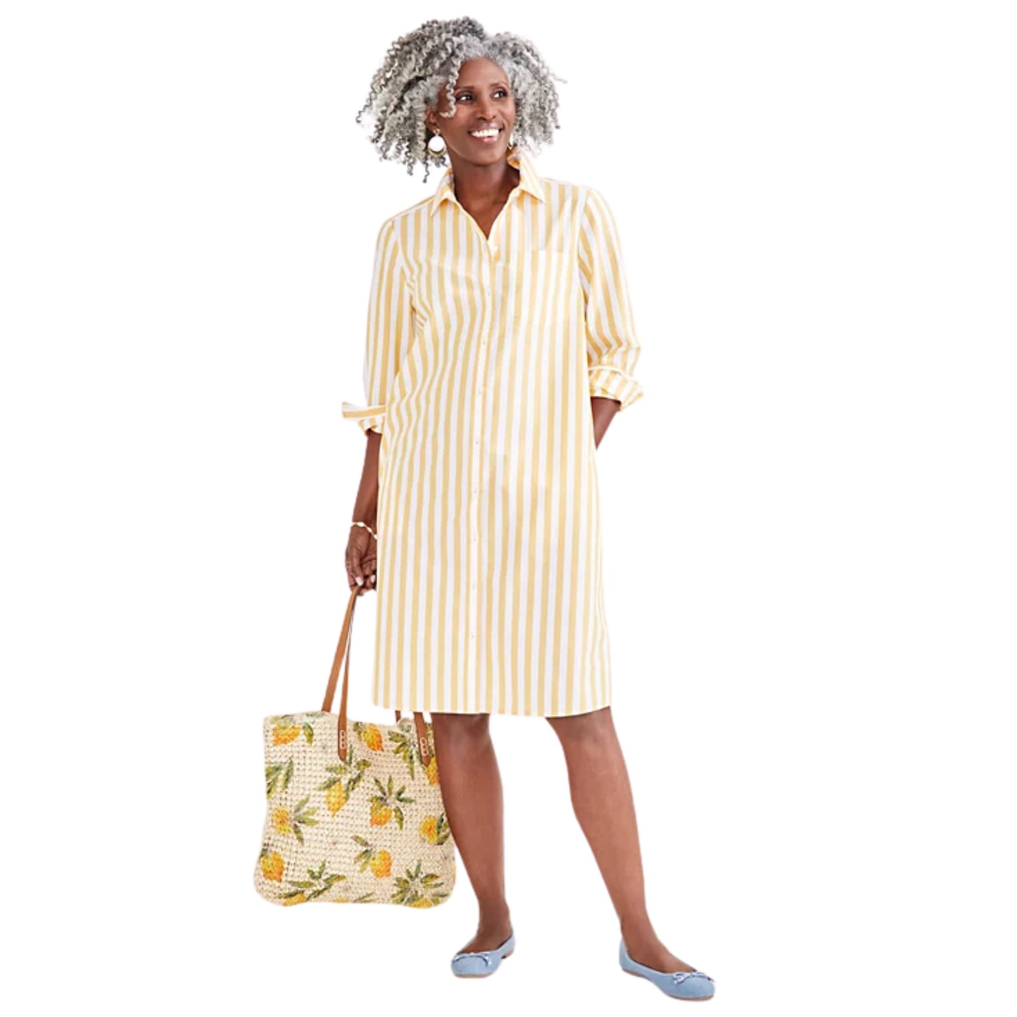 Style & Co Women's Cotton Striped Shirtdress, Regular & Petite - Bold Stripe Yellow Large