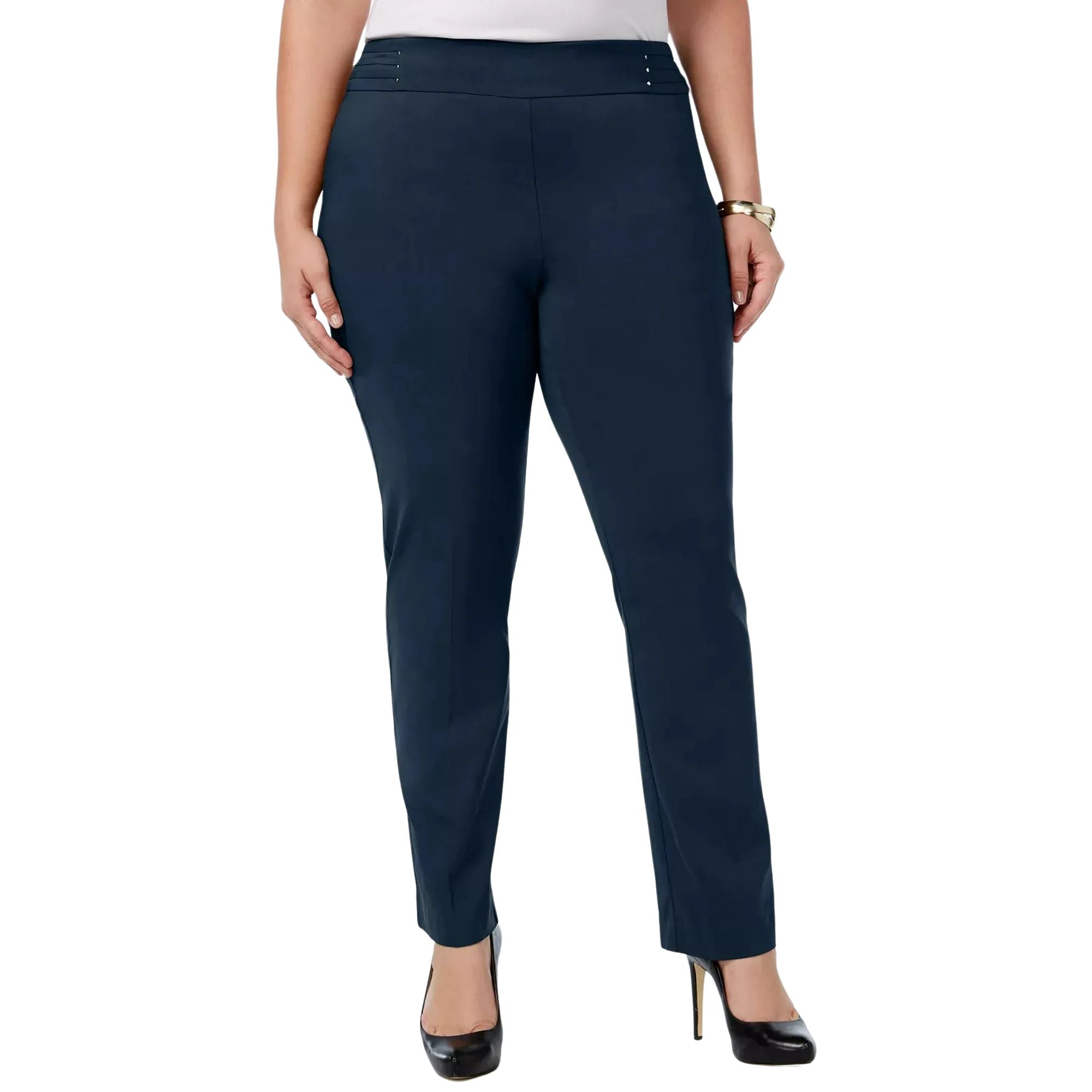 JM Collection Plus Size Tummy Control Pull-On Slim-Leg Pants - Intrepid Blue, 24W Petite