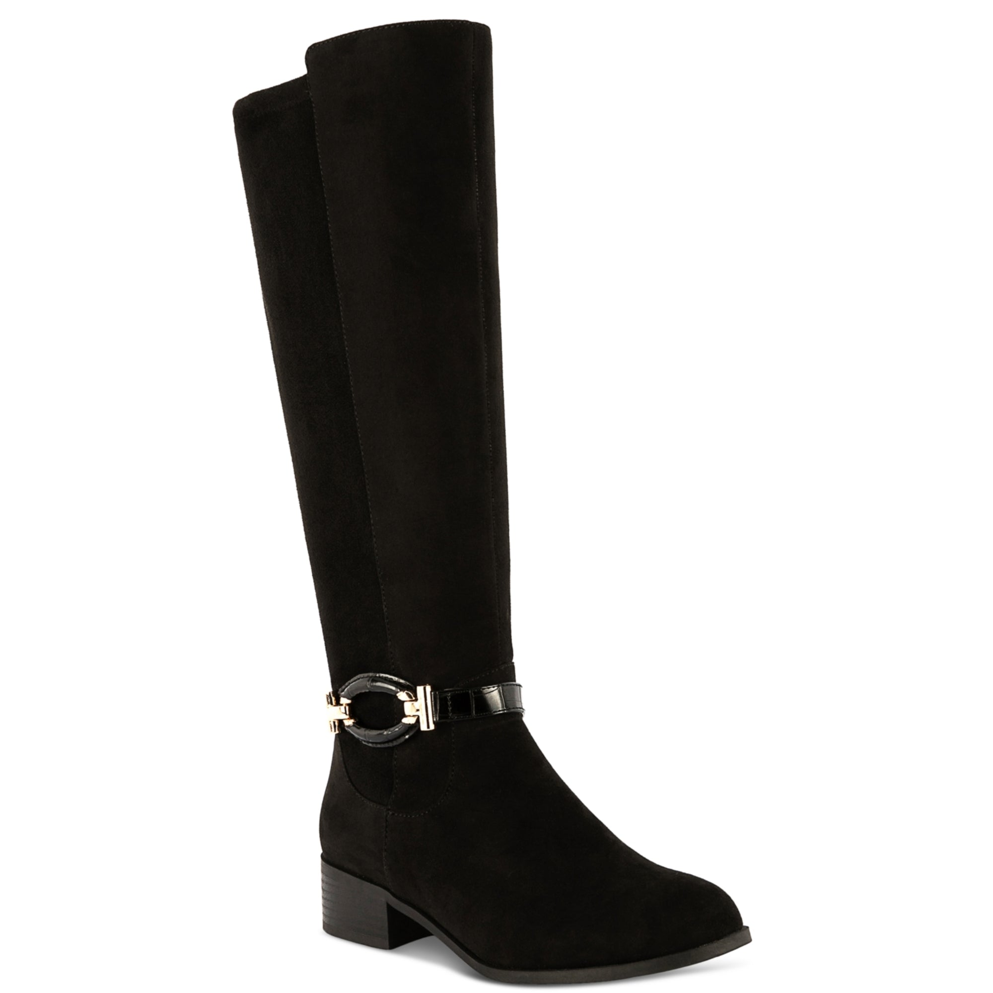 Karen Scott Stanell Buckled Riding Boots – Black Micro, Size 5.5M