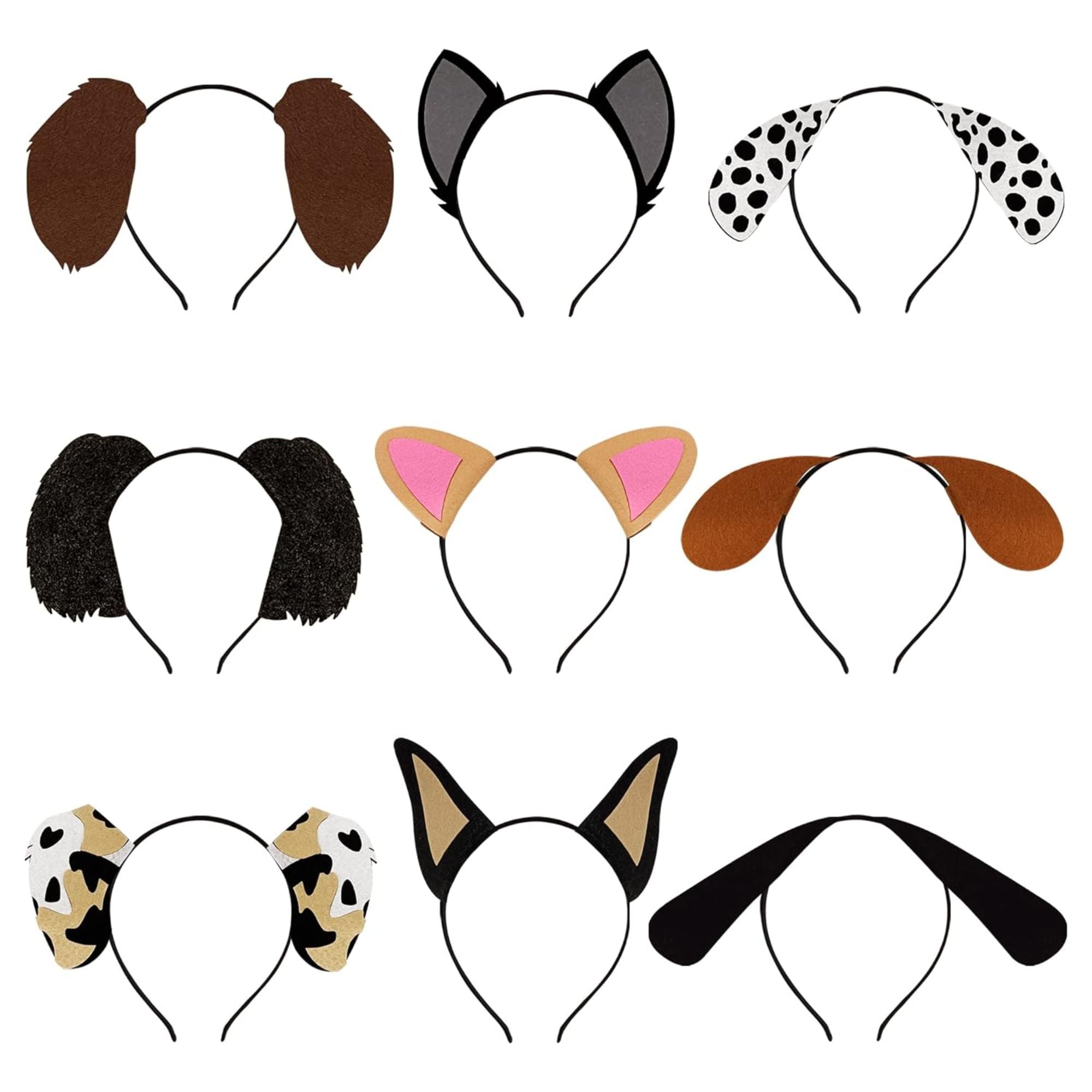 9PCS Dog Ear Headbands – Pet Birthday Party Costume Dress-Up Accessories, Multicolor Felt