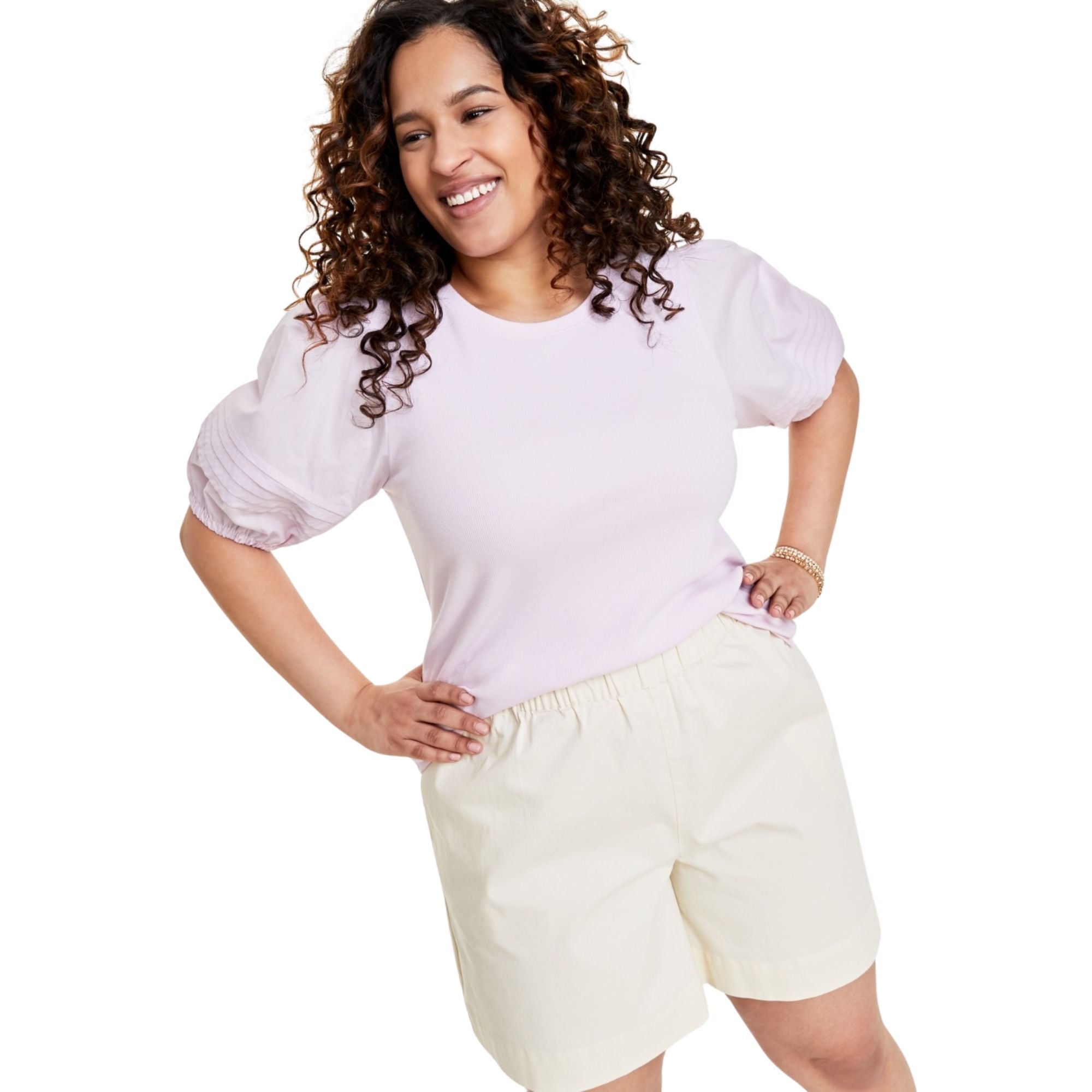 On 34th Trendy Plus Size Puff-Sleeve Knit Top - Pink Bud 0X