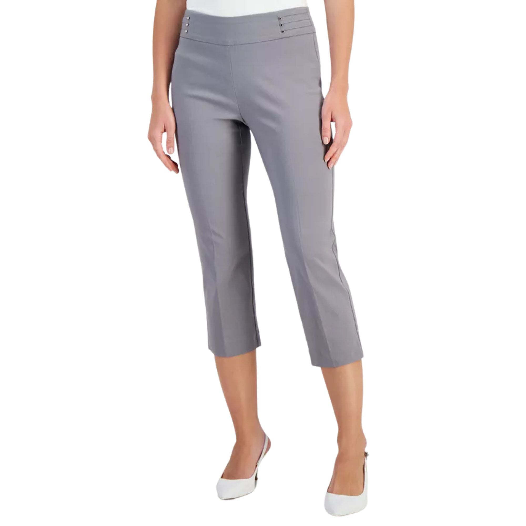 JM Collection Petite Rivet-Detail Capri Pants – Lunar Grey, Petite XS