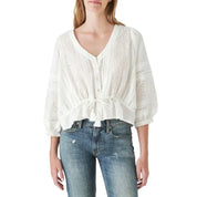 Lucky Brand Women's 3/4-Sleeve Eyelet Top – Ivory, Size Small