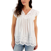 Style & Co Women's Mixed-Media Lace-Trimmed Top – Bright White, Medium