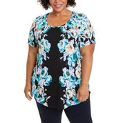 JM Collection Plus Size Garden Dream Scoop-Neck Top – Deep Black Combo, Size - 2X