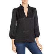 Joie Women S Black Caviar 3/4 Sleeve Ruffle V-neck Empriss Top Size XS