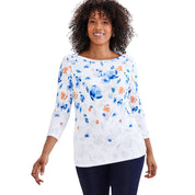 Style & Co Petite Pima Floral Print Top – Jen Bright White, Petite Small