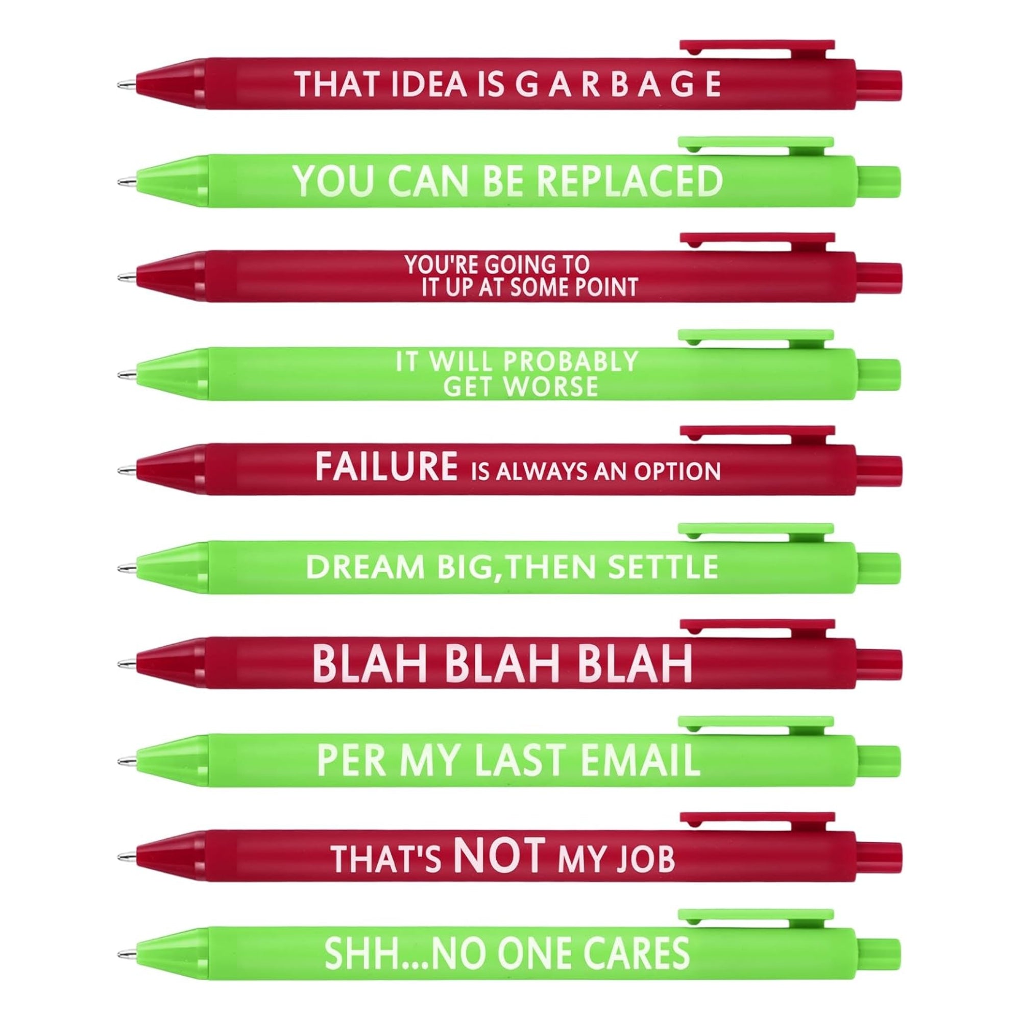 Geyoga 50-Pack Christmas Funny Pens – Snarky & Sarcastic Ballpoint Pens with Negative Quotes, Green & Red