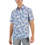 Club Room Men's Classic-Fit Leaf Print Linen Short-Sleeve Shirt, Blue - Size Small