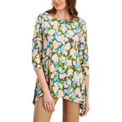 JM Collection Women's Printed Jacquard Swing Top - New Avocado Combo Large