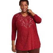 Style & Co Plus Size Embroidered V-Neck Knit Tunic Top - Scarlet Crush 3X