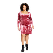 And Now This Plus Size Corset-Style Crushed-Velvet Dress – Clay Red, Size 1X