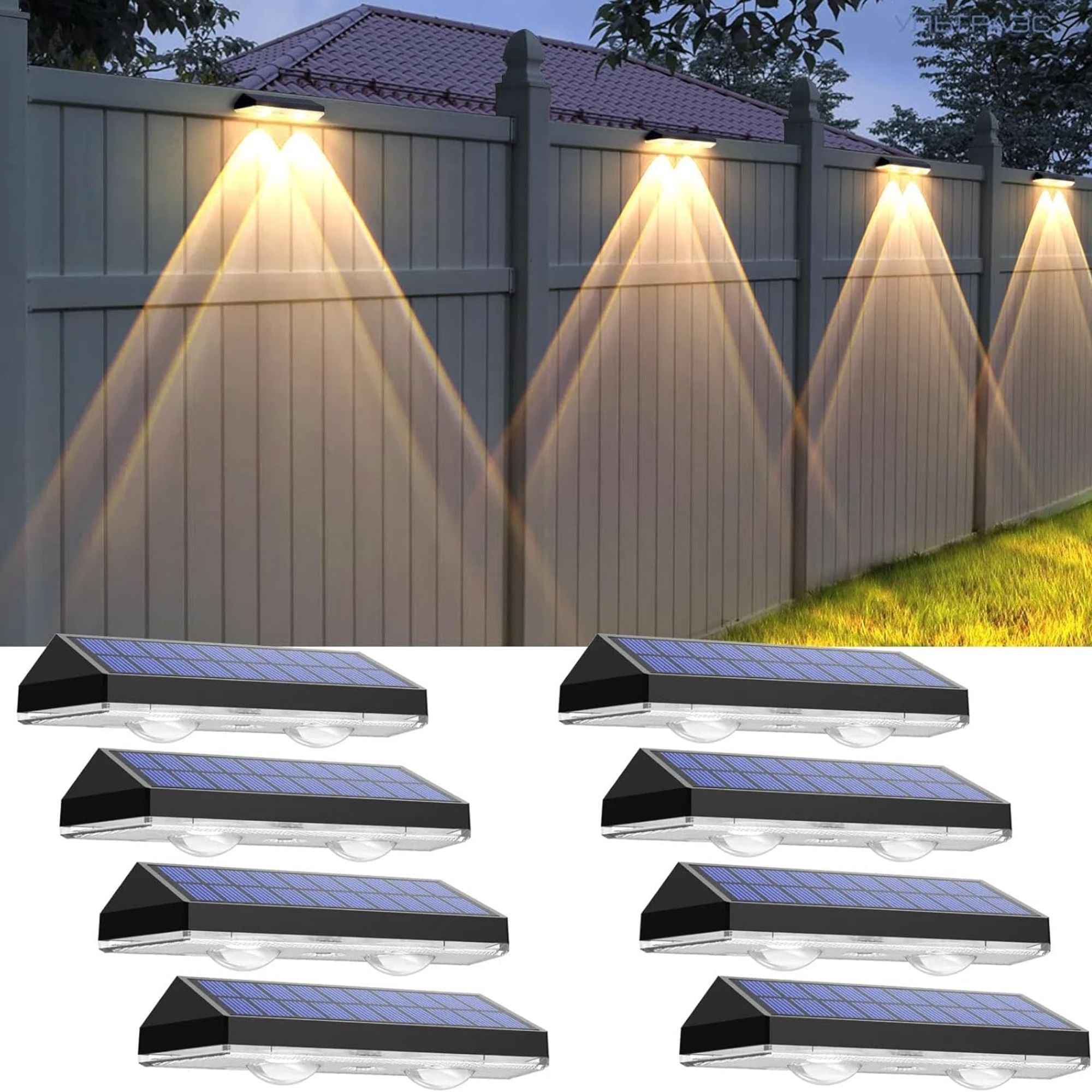 LIANGLOME Solar Fence Lights Outdoor – 3-Color Modes (2700K/4000K/6000K), IP65 Waterproof Step & Deck Lights Pack of 8