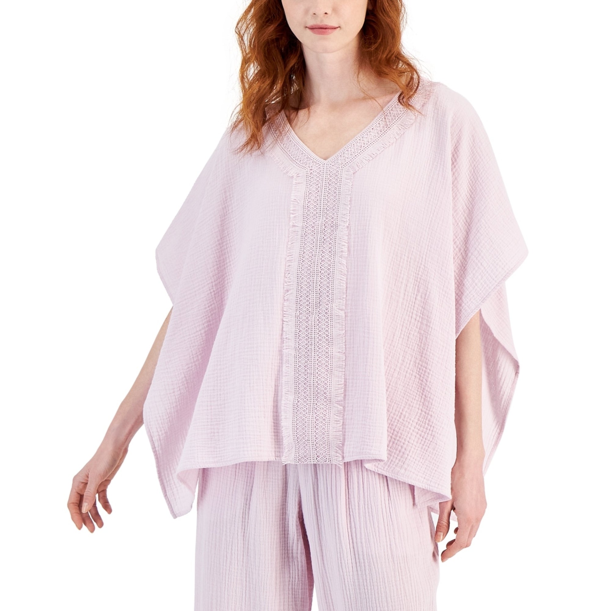 JM Collection Plus Size Lace-Trim Textured Poncho – Lilac Sky, Size - 1X