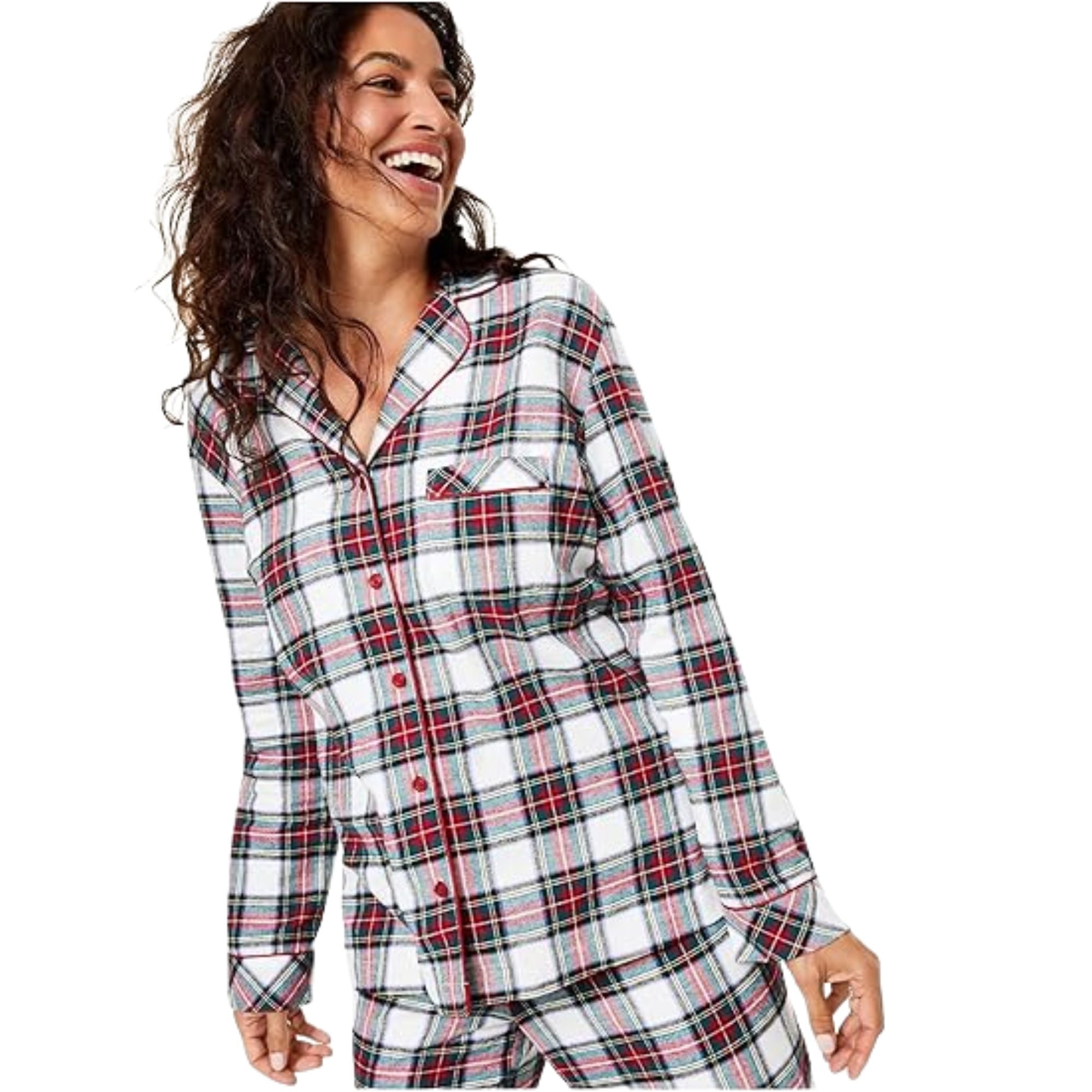 Family PJs Womens Plaid Button Front Pajama Top Red Medium