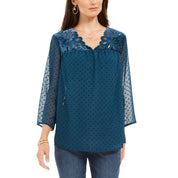 Style & Co Women's Mixed-Media Sheer-Sleeve Blouse, Size Medium