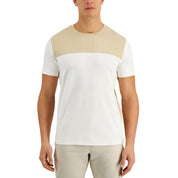 Alfani Men's Short Sleeve Crew Neck Colorblock T-Shirt, Beige, Size - Small