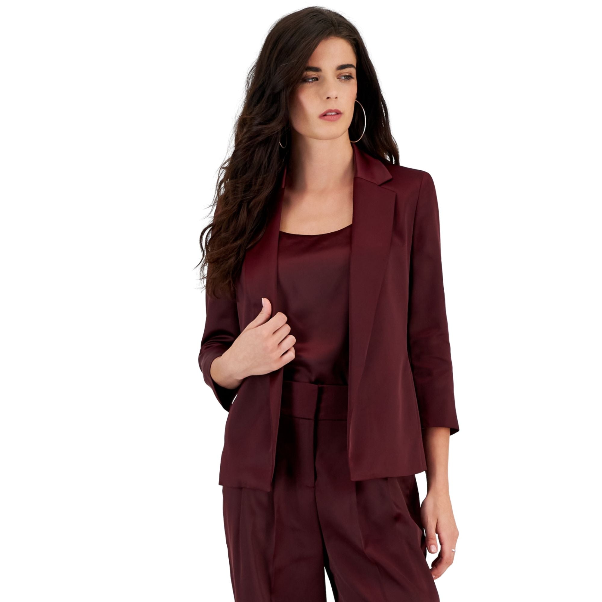 Bar III Women's Plus Size Satin Notched-Collar 3/4-Sleeve Jacket – Carrubo, Size 2XL