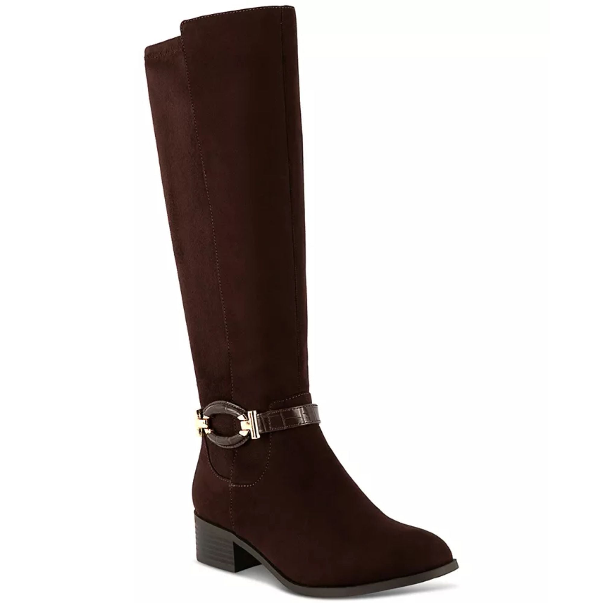 Karen Scott Stanell Buckled Riding Boots – Chocolate Micro, Size 7.5M