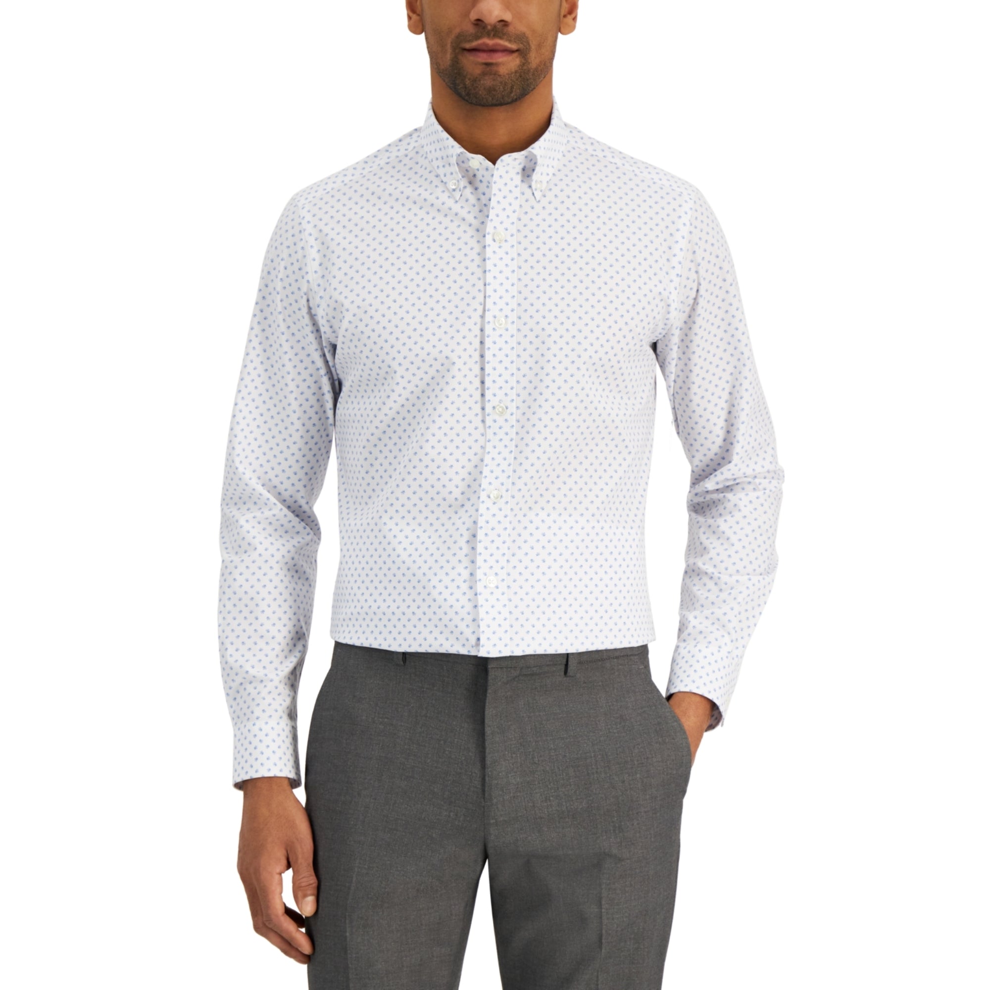 Club Room Men's Printed Slim Fit Dress Shirt, Blue - Size Small