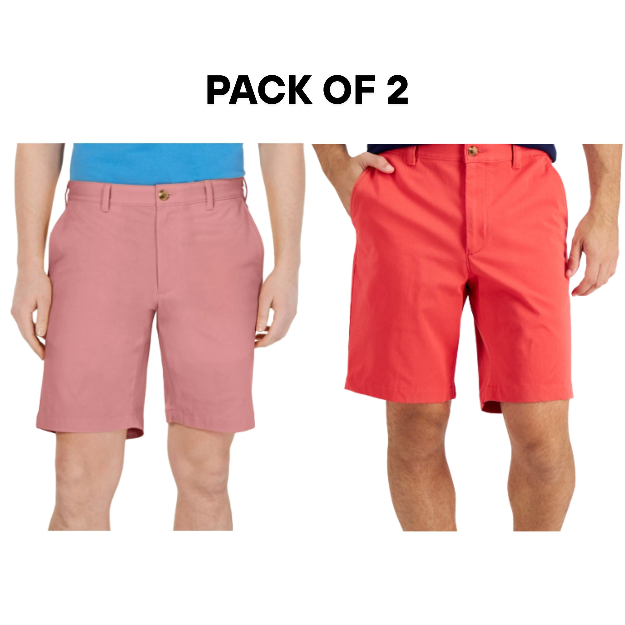 Club Room Men’s 9" Stretch Shorts Bundle – 2-Pack – Size 38 – Coral Pink & Red Casual Chino Shorts