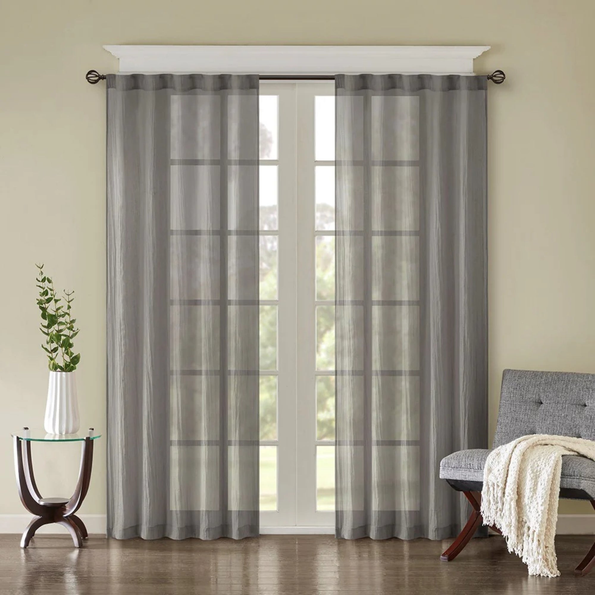 Madison Park Harper Solid Crushed Window Panel Pair – 42" x 95", Gray
